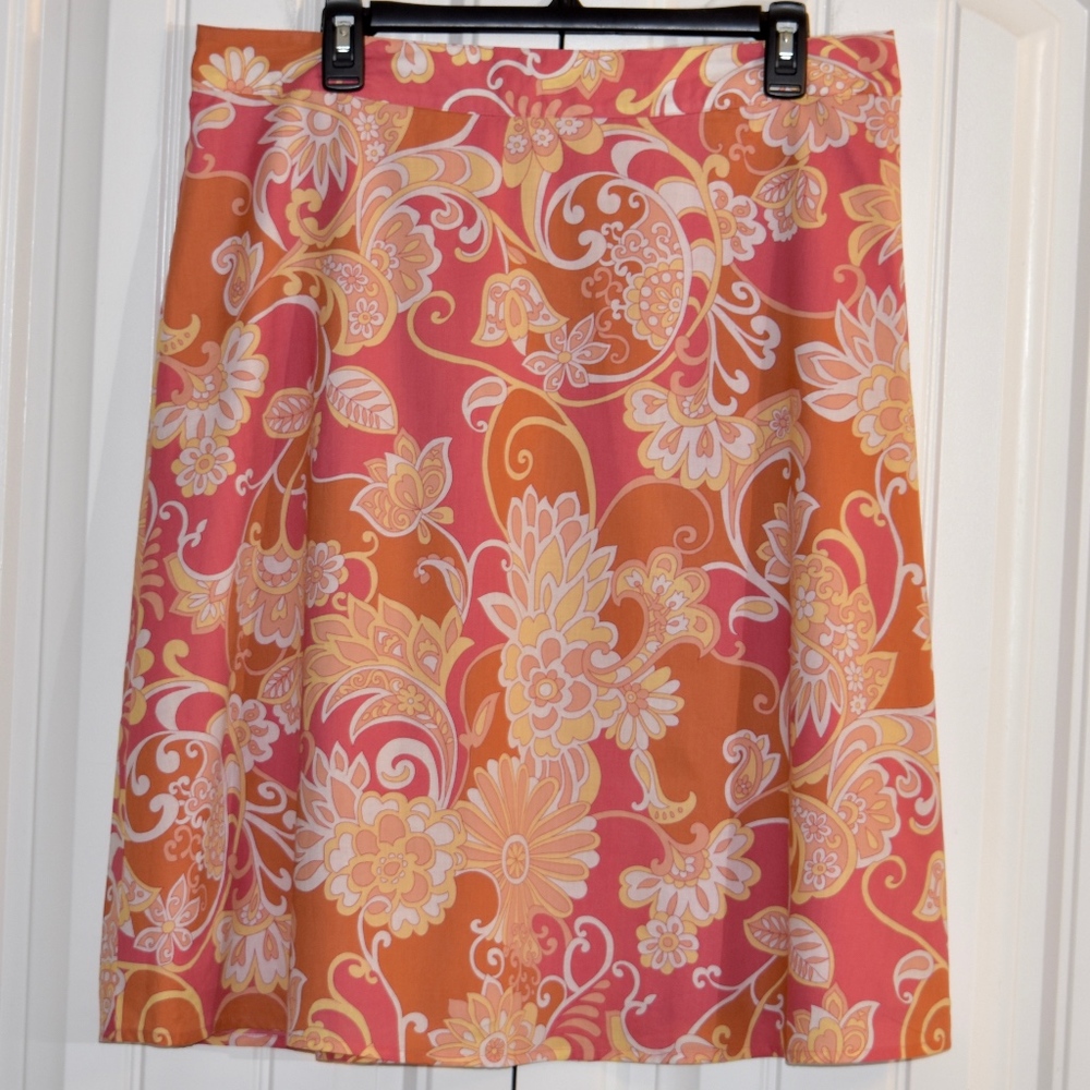Liz & Co. Peach & Pink Floral Cotton Skirt Sz 12